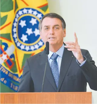  ?? MARCELO CAMARGO/AGêNCIA BRASIL ?? Jair Bolsonaro falou após participar de Celebração do Dia Internacio­nal da Juventude, no Palácio do Planalto