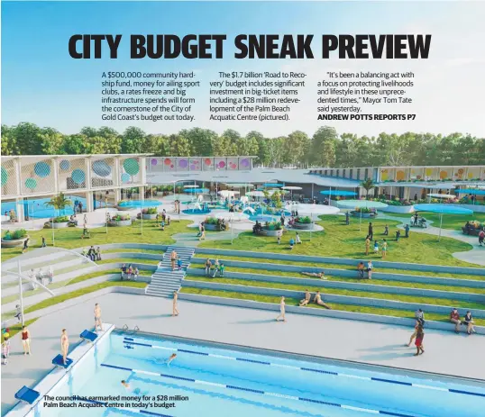  ??  ?? The council has earmarked money for a $28 million Palm Beach Acquatic Centre in today’s budget.