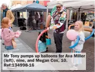  ?? ?? Mr Tony pumps up balloons for Ava Miller (left), nine, and Megan Cox, 10. Ref:134998-16