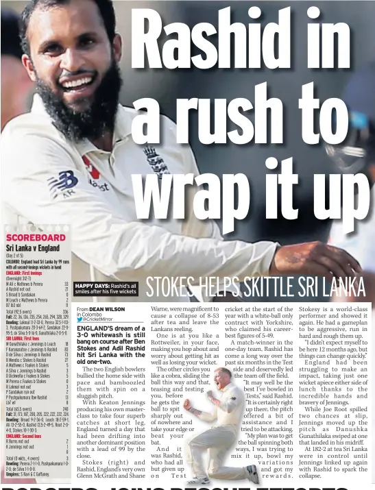  ??  ?? HAPPY DAYS: Rashid’s all smiles after his five wickets