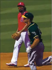  ?? MATT YORK — THE ASSOCIATED PRESS ?? The Athletics’ Matt Olson rounds the bases after hitting a two-run home run against the Los Angeles Angels.