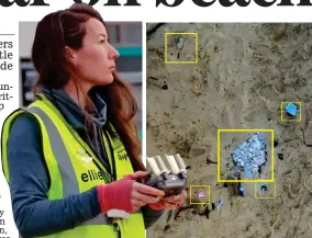  ??  ?? Search: Ellie Mackay guides a drone to find litter (highlighte­d)