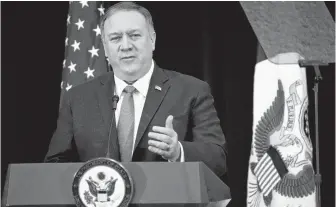  ?? REUTERS ?? U.S. Secretary of State Mike Pompeo has been setting 'slow-burning fires' in his final days at the post.