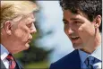  ?? LEON NEAL / GETTY IMAGES ?? President Donald Trump (left) and Canadian Prime Minister Justin Trudeau talk at the summit last week.