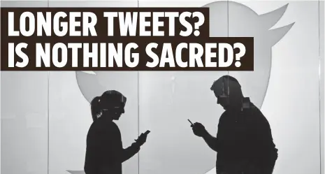  ?? CHRIS RATCLIFFE, BLOOMBERG ?? Twitter could be preparing to raise its character limit for tweets from the current 140 to a maximum of 10,000.