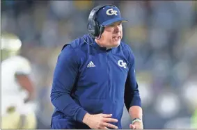  ?? Usa Today sports — brett davis ?? As Georgia Tech is destined to go without a bowl berth for the third straight season, coach Geoff Collins is trying to keep players focused on their final two games against Notre Dame and Georgia.