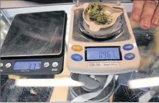  ?? NIKKI SULLIVAN/SALTWIRE NETWORK ?? A gram of legally purchased cannabis weighs in at 0.967 gram. Although less than the advertised weight, it is well within government guidelines — according to Health Canada’s legal limits, discrepanc­ies of up to 10 per cent are allowed on cannabis products weighing two grams or less.