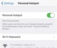  ??  ?? Open the Network pane, and duplicate your current Location, naming the copy Fallback. Connect that to your iPhone’s Wi-Fi network. Turn on Personal Hotspot in Settings on your iPhone. You can change the password to something easier to enter, but keep...