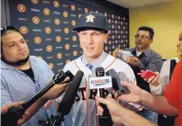  ?? DAVID J. PHILLIP/AP FILE ?? Albuquerqu­e’s Alex Bregman answers questions after being drafted by the Astros last year.