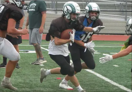  ?? MIKE CABREY/MEDIANEWS GROUP ?? The Pennridge football team works during their preseason practice on Tuesday.