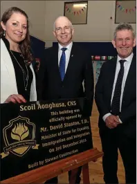  ??  ?? Catherine Fleming, principal; David Stanton, Minister for State and Ted Owens, the chief executive of Cork ETB, at the official opening of the new Scoil Aonghusa school building in Mallow.