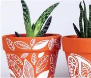  ??  ?? 13. STENCILLED STOOLS 19. DECORATED PLANT POTS