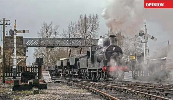  ?? ?? Andy Booth’s Lancashire & Yorkshire Railway A class 0-6-0 No. 52322 is seen departing Embsay station on the Embsay & Bolton Abbey Steam Railway with a fullyloade­d engineers train during a 30742 Charters event on February 21. MIKE HEATH