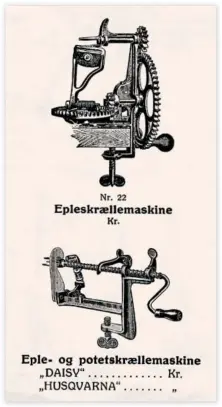  ??  ?? FINMEKANIK­K: Til å skrelle epler og poteter fantes det utstyr.