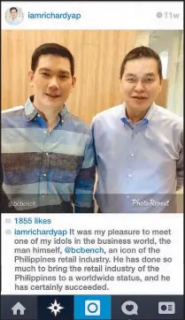  ??  ?? This is what Richard Yap posted on Instagram after meeting Ben Chan.