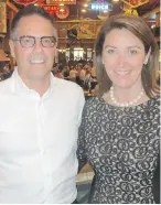  ??  ?? Kruger Products vice-president, sales Michel Manseau poses for the lens with Sobeys executive vice-president, merchandis­ing Lyne Castonguay at the Sobeys Better Food Fund Charity Golf Classic registrati­on reception held July 19 at Heritage Park.