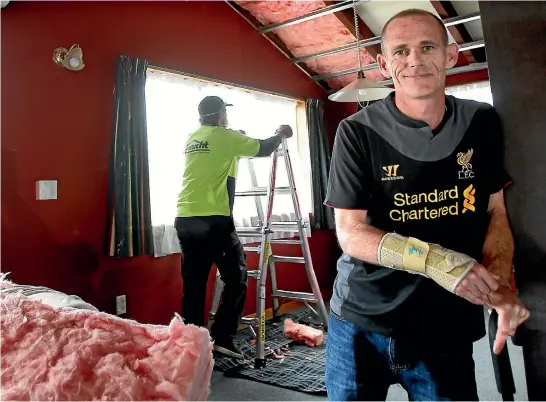  ?? PHOTO: JOHN BISSET/FAIRFAX NZ ?? Tetraplegi­c man Jamie Wilson is getting a new ceiling and insulation in his Pleasant Point house thanks to the generosity of local firms and a working bee this coming weekend.