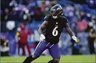  ?? Julio Cortez / Associated Press ?? Baltimore Ravens linebacker Patrick Queen during the second half against the Atlanta Falcons on Dec. 24 in Baltimore.