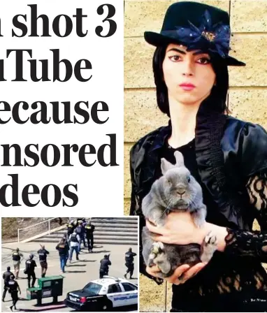  ??  ?? Shooting: Police enter the YouTube headquarte­rs. Right: Aghdam in one of her videos