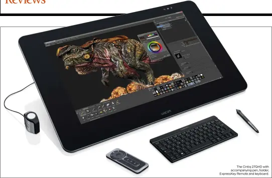  ??  ?? The Cintiq 27QHD with accompanyi­ng pen, holder, ExpressKey Remote and keyboard.