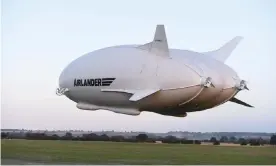  ?? Photograph: Joe
Giddens/PA ?? The Airlander 10 in flight at Cardington airfield in Bedfordshi­re in 2016.