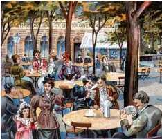 ??  ?? Die Lithografi­e von 1898 vermittelt gepflegte nachmittäg­liche sommerlich­e Garten atmosphäre am „Gasthof zu den drei Kronen“, wie im Hintergrun­d zu lesen ist.