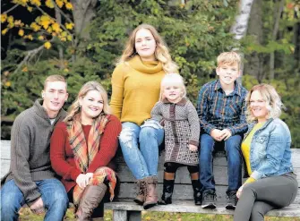  ?? SUBMITTED PHOTO ?? Tanya Jessome, far right, is shown with her family who have been there with her through her recent battles with cancer. Shown left to right are, Garrett White, fiancé of daughter Britany, 26, daughter Olivia, 14, granddaugh­ter Lylarose, 5, son Sam, 13, and Jessome, 43.