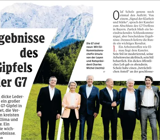  ?? AP ?? Die G7 sind neun: Mit EUKommissi­onschefin Ursula von der Leyen und Ratspräsid­ent Charles Michel (rechts)