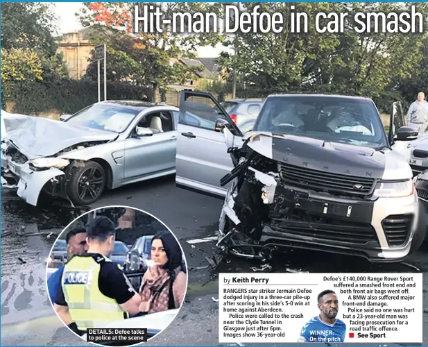  ??  ?? DETAILS: Defoe talks to police at the scene WINNER: On the pitch