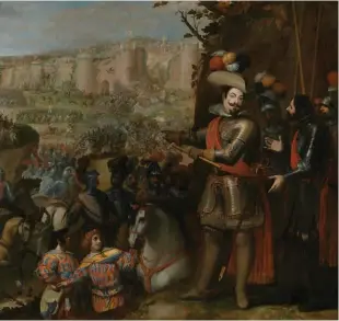  ??  ?? En esta obra, el pintor florentino Vicente Carducho conmemora la liberación de la ciudad suiza de Rheinfelde.