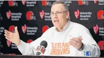  ?? ASSOCIATED PRESS PHOTO/TONY DEJAK ?? Cleveland Browns general manager John Dorsey answers questions about the NFL draft during a news conference at the team’s training camp facility last Thursday in Berea, Ohio.