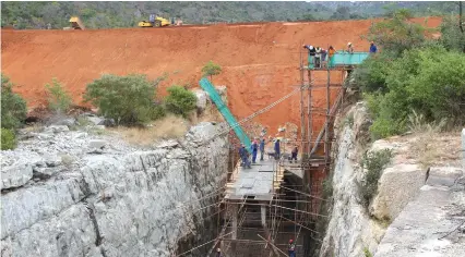  ??  ?? CJIC employees were on Wednesday busy working on the dam’s D-tunnel valve box, which will contain 2x900mm outlet pipes that will release the water downstream