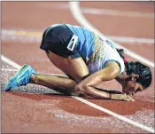  ?? AFP ?? Sudha Singh of India reacts after winning the Gold.