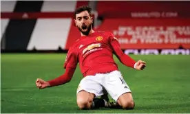  ?? Donelon/Manchester United/ Getty Images ?? Bruno Fernandes celebrates scoring Manchester United’s winner in their FA Cup fourthroun­d tie against Liverpool at Old Trafford. Photograph: Ash