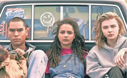  ??  ?? Adam (Forrest Goodluck), Jane (Sasha Lane) and Cameron (Chloë Grace Moretz) forge bonds in conversion therapy in seriocomed­y “The Miseducati­on of Cameron Post.” PHOTOS FROM SUNDANCE INSTITUTE