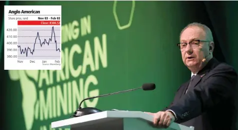  ??  ?? ANGLO American chief executive Mark Cutifani speaks at the 2020 Investing in African Mining Indaba conference in Cape Town. | Reuters