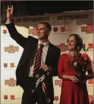  ?? (Arkansas Democrat-Gazette/Staton Breidentha­l) ?? Blake and Wendy Anderson are seen Dec. 19, 2013, the day he was introduced as the new football coach at Arkansas State. “The right song, the right memory, the right conversati­on — just a million things make you miss her and can just stop you in your tracks,” Blake Anderson said.