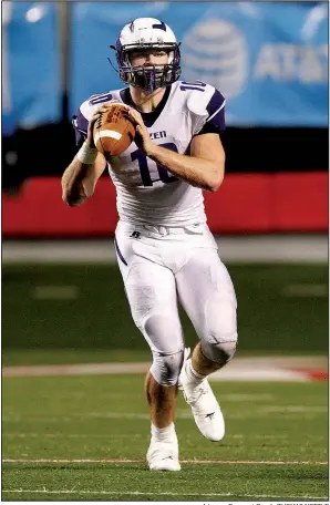  ?? Arkansas Democrat-Gazette/THOMAS METTHE ?? Blayne Toll, who plays quarterbac­k and defensive end and has orally committed to the University of Arkansas, returns for his fourth season as a starter for Hazen.