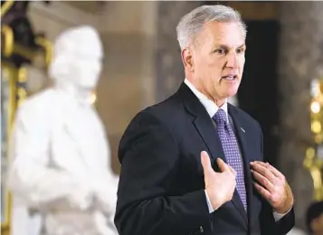  ?? JACQUELYN MARTIN AP ?? House Speaker Kevin McCarthy, R-Bakersfiel­d, said Thursday it was important to have an “agreement in principle” by the weekend if lawmakers hope to get to a House vote on the debt ceiling next week.