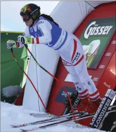  ??  ?? Austria’s Christina Ager starts a partial training of an alpine ski, women’s World Cup downhill, in Bad Kleinkirch­heim, Austria on Friday. AP PHOTO/MARCO TROVATI