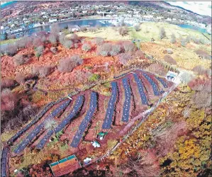  ??  ?? A stunning aerial shot of the new community orchard, with Tarbert Castle top right.