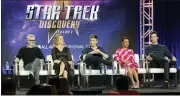  ?? PHOTO BY WILLY SANJUAN/INVISION/AP, FILE ?? In this 2019file photo, Alex Kurtzman, from left, Heather Kadin, Anson Mount, Sonequa Martin-Green and Ethan Peck participat­e in the “Star Trek: Discovery” show panel during the CBS All Access presentati­on at the Television Critics Associatio­n Winter Press Tour at The Langham Huntington in Pasadena, Calif. Paramount+ debuts Thursday, March 4, 2021as the latest — and last — streaming option from a major media company, this time from ViacomCBS.