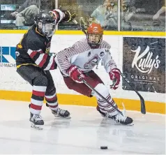  ?? BOB TYMCZYSZYN TORSTAR ?? Luca Testa, right, the first player from Niagara region selected in the Ontario Hockey League draft, has five goals and 18 assists in 12 playoff games with the St. Catharines Falcons since being called up from the under-16 Niagara North Stars. He was taken by the London Knights in the first round of the draft.