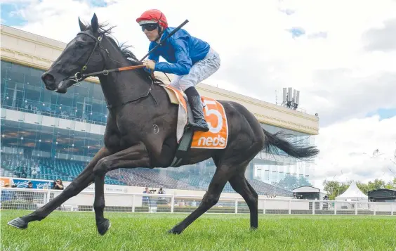  ??  ?? Arcaded, ridden by Damian Lane, wins the Blue Diamond Prelude at Caulfield this month. Pictured: Reg Ryan/Racing Photos via Getty Images