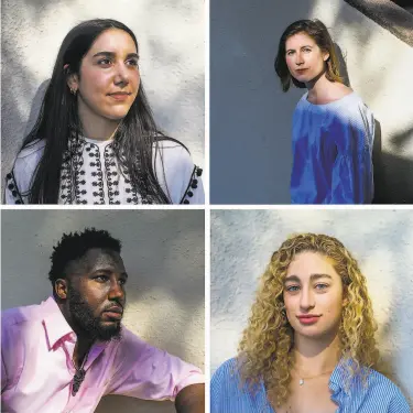  ?? Photos by Yalonda M. James / The Chronicle ?? UC Berkeley seniors Dorsa Moslehi (clockwise from top left), Erin Kraemer, Taylor Birdsong and Nseke Ngilbus have set up a hotline to help Oakland’s older minority residents find coronaviru­s vaccines.