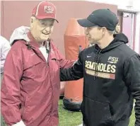  ?? SAFID DEEN/STAFF ?? Former Florida State coach Bobby Bowden, left, watched the Seminoles practice earlier this month. It was Bowden's first football practice since retiring in 2009, he said.
