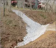  ?? Keith Bryant/The Weekly Vista ?? Drainage improvemen­ts the Townhouse Associatio­n made in the valley behind Clubhouse Drive are seen from Annette Lane. The large rocks, called riprap, are reinforced with a concrete slurry. The intent is to reduce erosion in the valley.