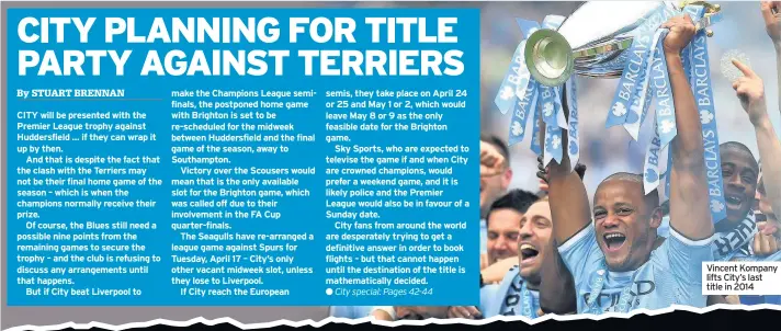  ??  ?? Vincent Kompany lifts City’s last title in 2014