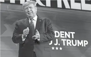  ?? MARK HUMPHREY/AP ?? Former President Donald Trump walks onto the stage to speak at the Road to Majority conference Friday in Nashville, Tenn.