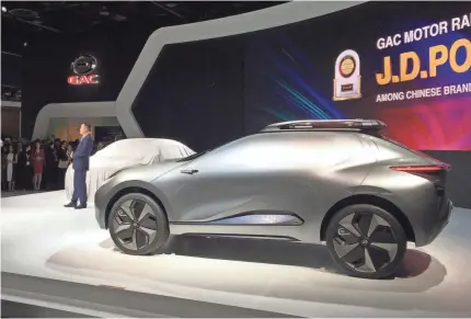  ?? NATHAN BOMEY/USA TODAY ?? GAC Motor revealed the Enverge electric crossover concept vehicle at the 2018 Detroit auto show. The Chinese automaker says the vehicle’s battery range is more than 370 miles.